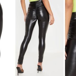 PLT Black Faux Leather Legging Ruched Bum 28